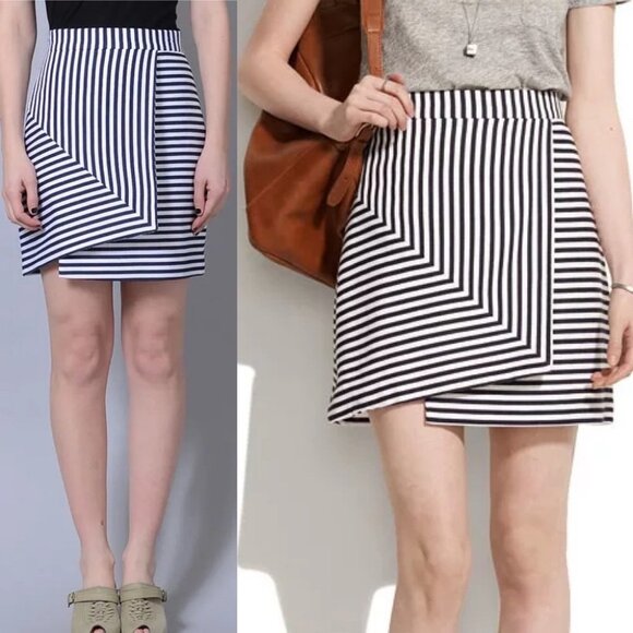Whit Bamboo Asymmetric‎ Hem Skirt Striped Black Size Size 2 Mod Mini $298 USD - Picture 1 of 9